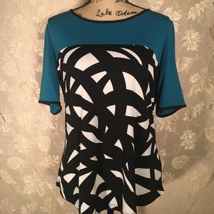 Worthington Teal Blue & Black Dress Top
